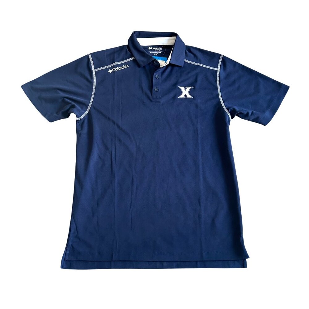 Columbia Men's Sz Large Golf Navy Polo Shirt Xavier University Logo